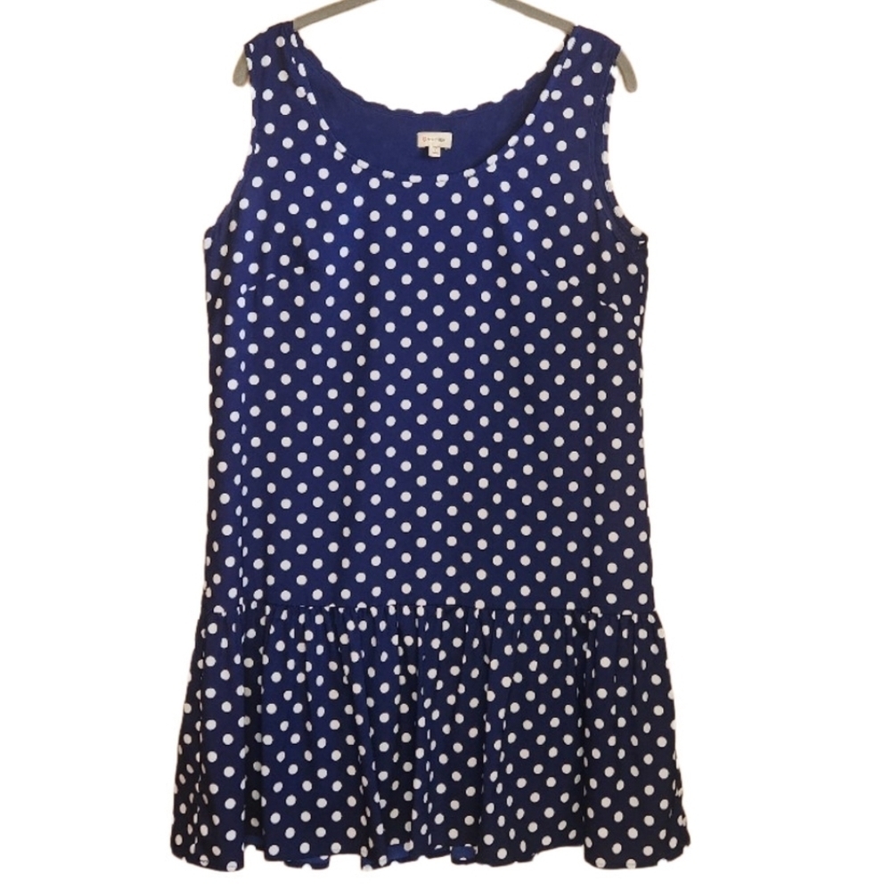 CREMIEUX BRISTOL NAVY WHITE SLEEVELESS POLKA DOT RUFFLE BOTTOM DRESS SZ 8 - Picture 3 of 6